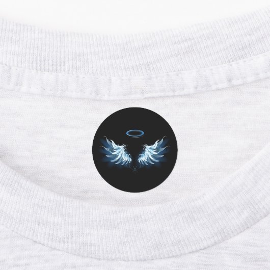Blauwe Ggloed Angel Wings op zwarte achtergrond Labels (Aangebracht)