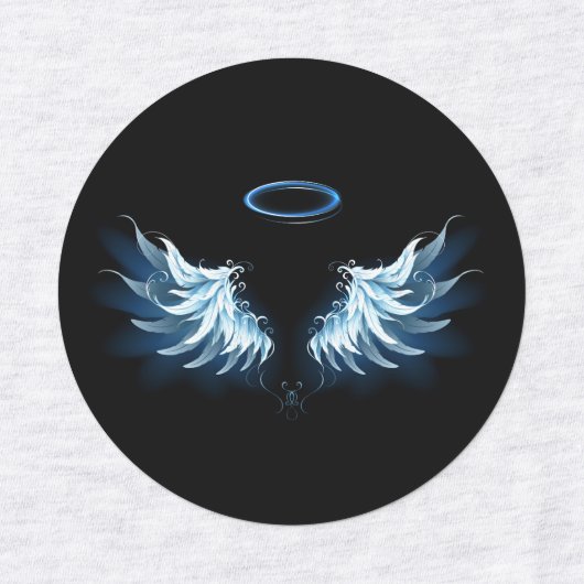 Blauwe Ggloed Angel Wings op zwarte achtergrond Labels (Design 2)