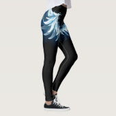 Blauwe Ggloed Angel Wings op zwarte achtergrond Leggings (Rechts)