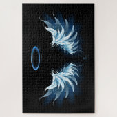 Blauwe Ggloed Angel Wings op zwarte achtergrond Legpuzzel (Verticaal)