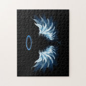 Blauwe Ggloed Angel Wings op zwarte achtergrond Legpuzzel (Verticaal)
