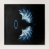 Blauwe Ggloed Angel Wings op zwarte achtergrond Legpuzzel (Verticaal)