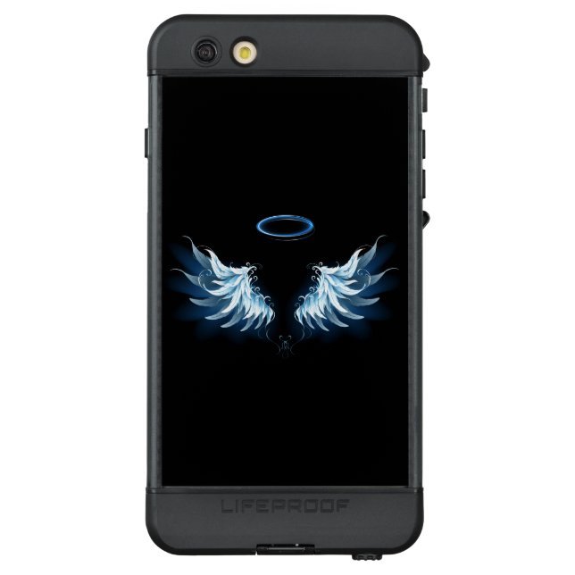 Blauwe Ggloed Angel Wings op zwarte achtergrond LifeProof iPhone Hoesje (Achterkant)