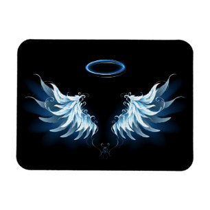 Blauwe Ggloed Angel Wings op zwarte achtergrond Magneet