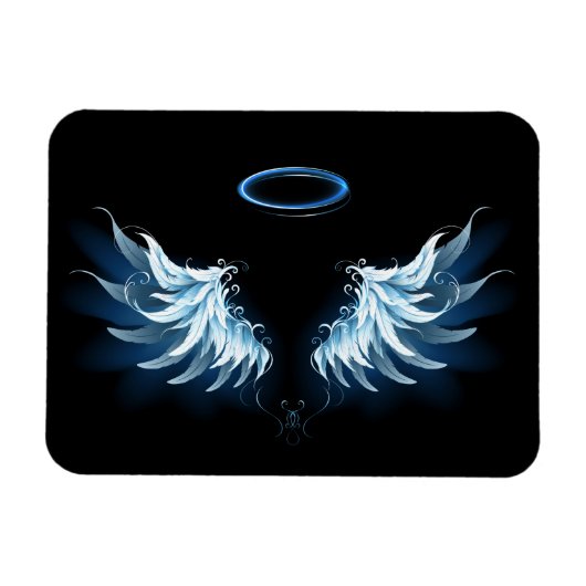 Blauwe Ggloed Angel Wings op zwarte achtergrond Magneet (Horizontaal)