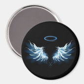 Blauwe Ggloed Angel Wings op zwarte achtergrond Magneet (Voorkant / Achterkant)
