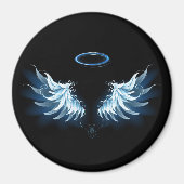Blauwe Ggloed Angel Wings op zwarte achtergrond Magneet (Voorkant)
