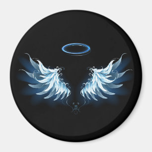 Blauwe Ggloed Angel Wings op zwarte achtergrond Magneet