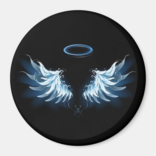 Blauwe Ggloed Angel Wings op zwarte achtergrond Magneet (Voorkant)