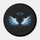 Blauwe Ggloed Angel Wings op zwarte achtergrond Magneet (Voorkant)