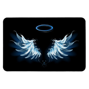 Blauwe Ggloed Angel Wings op zwarte achtergrond Magneet