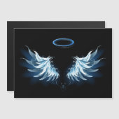 Blauwe Ggloed Angel Wings op zwarte achtergrond Magnetische Uitnodiging (Voorkant / Achterkant)