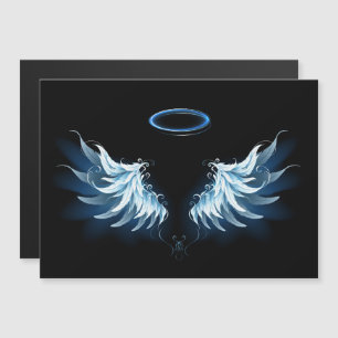 Blauwe Ggloed Angel Wings op zwarte achtergrond Magnetische Uitnodiging