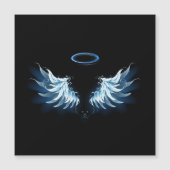 Blauwe Ggloed Angel Wings op zwarte achtergrond Magnetische Uitnodiging (Voorkant)