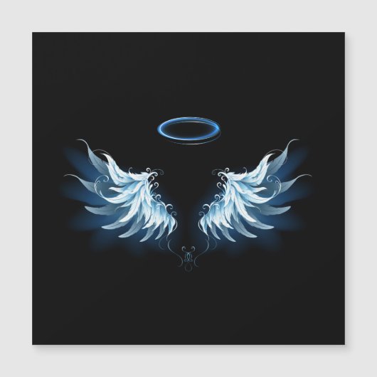 Blauwe Ggloed Angel Wings op zwarte achtergrond Magnetische Uitnodiging (Voorkant)