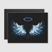 Blauwe Ggloed Angel Wings op zwarte achtergrond Magnetische Uitnodiging (Voorkant / Achterkant)