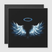Blauwe Ggloed Angel Wings op zwarte achtergrond Magnetische Uitnodiging (Voorkant / Achterkant)