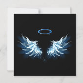 Blauwe Ggloed Angel Wings op zwarte achtergrond Magnetische Uitnodiging (Voorkant)