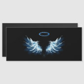 Blauwe Ggloed Angel Wings op zwarte achtergrond Magnetische Uitnodiging (Voorkant / Achterkant)