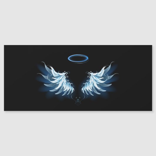Blauwe Ggloed Angel Wings op zwarte achtergrond Magnetische Uitnodiging (Voorkant)