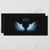 Blauwe Ggloed Angel Wings op zwarte achtergrond Menu (Voorkant / Achterkant)