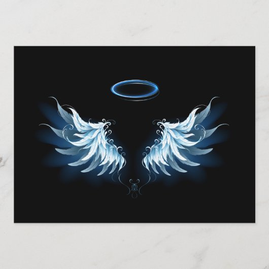 Blauwe Ggloed Angel Wings op zwarte achtergrond Menu (Voorkant)