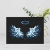 Blauwe Ggloed Angel Wings op zwarte achtergrond Menu (Staand voorkant)