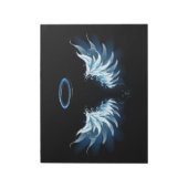 Blauwe Ggloed Angel Wings op zwarte achtergrond Notitieblok (Linkerzijde)