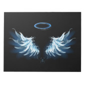 Blauwe Ggloed Angel Wings op zwarte achtergrond Notitieblok (Voorkant)