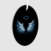 Blauwe Ggloed Angel Wings op zwarte achtergrond Ornament (voorkant)