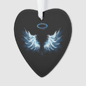 Blauwe Ggloed Angel Wings op zwarte achtergrond Ornament (voorkant)