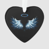 Blauwe Ggloed Angel Wings op zwarte achtergrond Ornament (achterkant)