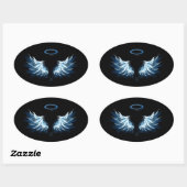 Blauwe Ggloed Angel Wings op zwarte achtergrond Ovale Sticker (Vel)