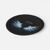 Blauwe Ggloed Angel Wings op zwarte achtergrond Papieren Bordje (Gekanteld)