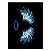 Blauwe Ggloed Angel Wings op zwarte achtergrond Perfect Poster (Voorkant)
