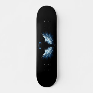Blauwe Ggloed Angel Wings op zwarte achtergrond Persoonlijk Skateboard