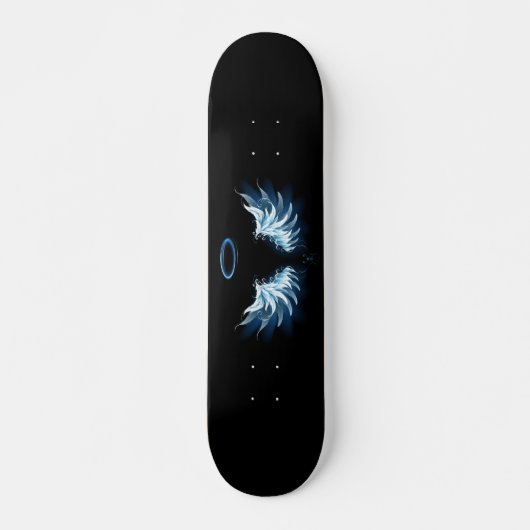 Blauwe Ggloed Angel Wings op zwarte achtergrond Persoonlijk Skateboard (Voorkant)