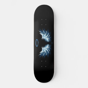 Blauwe Ggloed Angel Wings op zwarte achtergrond Persoonlijk Skateboard