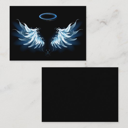 Blauwe Ggloed Angel Wings op zwarte achtergrond Plaatskaartje (Voorkant / Achterkant)