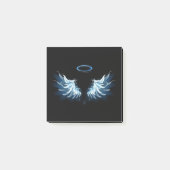 Blauwe Ggloed Angel Wings op zwarte achtergrond Post-it® Notes (Voorkant)