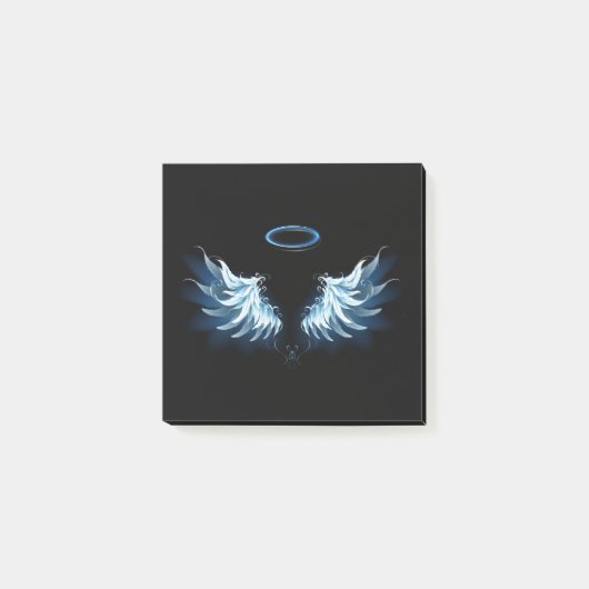Blauwe Ggloed Angel Wings op zwarte achtergrond Post-it® Notes (Voorkant)