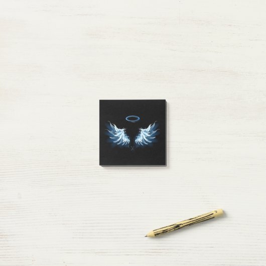 Blauwe Ggloed Angel Wings op zwarte achtergrond Post-it® Notes (Op bureau)