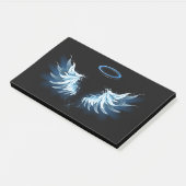 Blauwe Ggloed Angel Wings op zwarte achtergrond Post-it® Notes (Schuin)