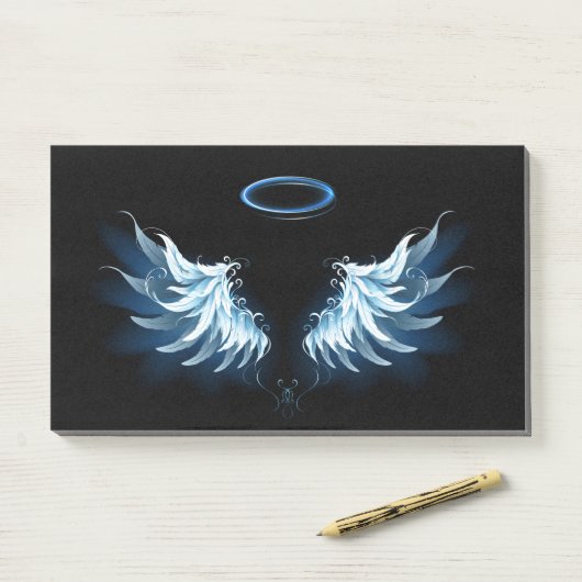 Blauwe Ggloed Angel Wings op zwarte achtergrond Post-it® Notes (Op bureau)