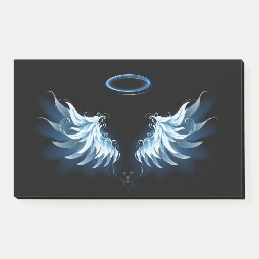 Blauwe Ggloed Angel Wings op zwarte achtergrond Post-it® Notes (Voorkant)