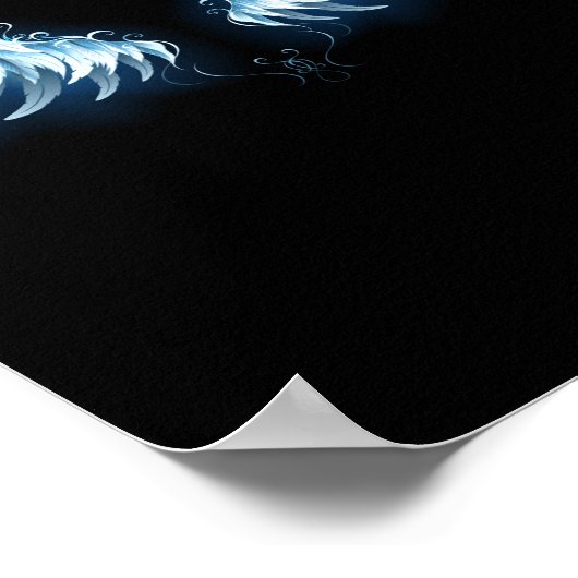 Blauwe Ggloed Angel Wings op zwarte achtergrond Poster (Hoek)