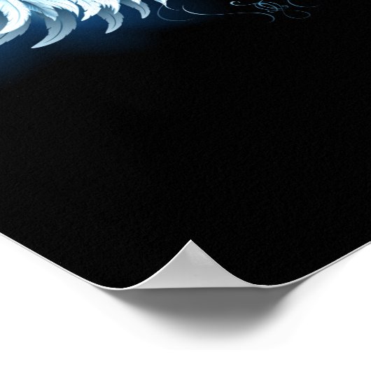 Blauwe Ggloed Angel Wings op zwarte achtergrond Poster (Hoek)