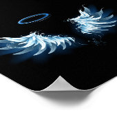 Blauwe Ggloed Angel Wings op zwarte achtergrond Poster (Hoek)