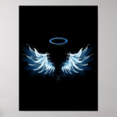 Blauwe Ggloed Angel Wings op zwarte achtergrond Poster (Voorkant)