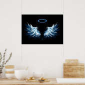 Blauwe Ggloed Angel Wings op zwarte achtergrond Poster (Keuken)